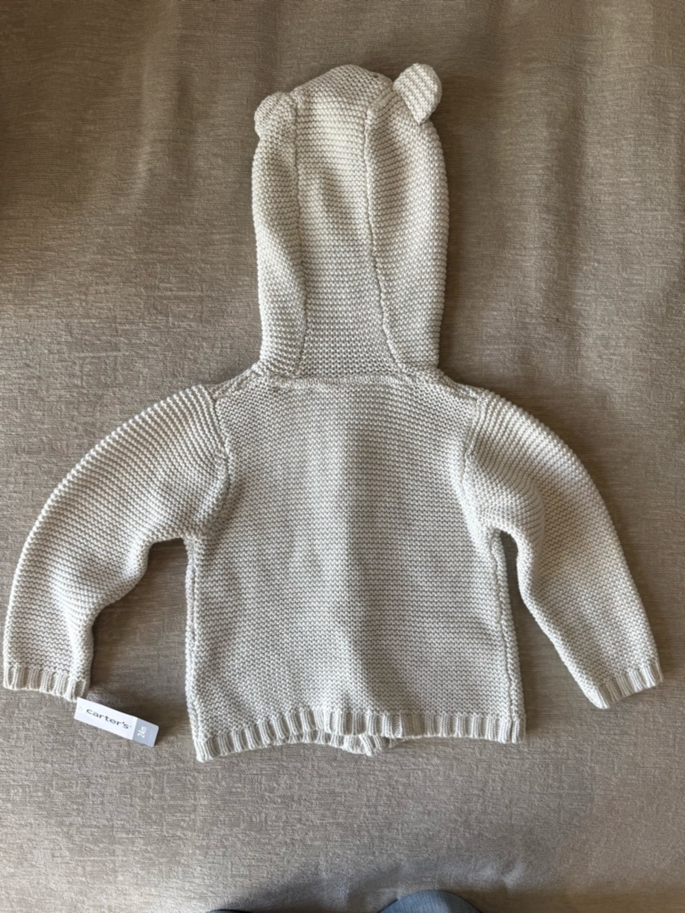 Carter’s Baby Knit Bear Hoodie Cardigan 24M Cream Button Up Sweater Cute Neutral - Picture 7 of 9